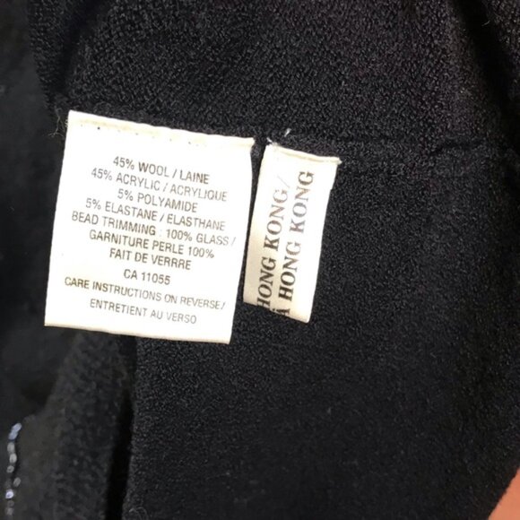 Holt Renfrew Vintage Beaded Leaves Wool Crew Neck Sweater Appliqué Knit Black M - Picture 10 of 15